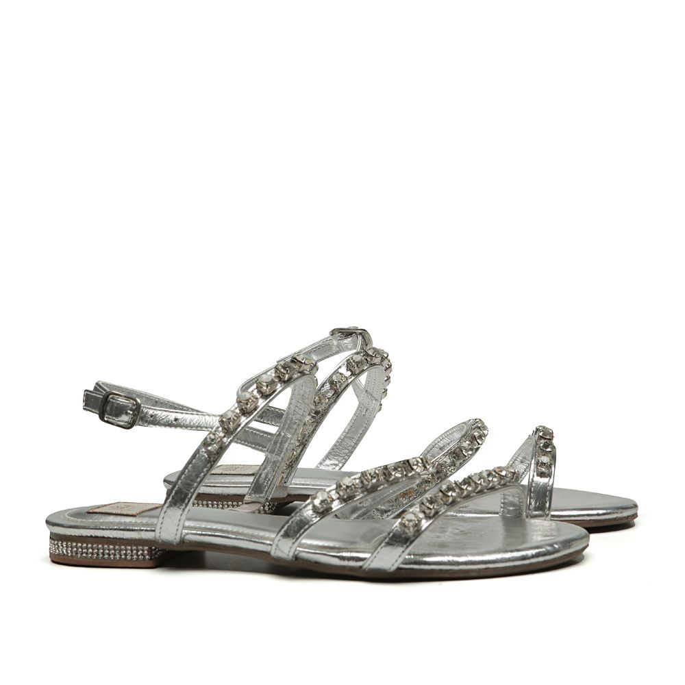Sandália Bordada Tiras Bala Prata Infantil Gats