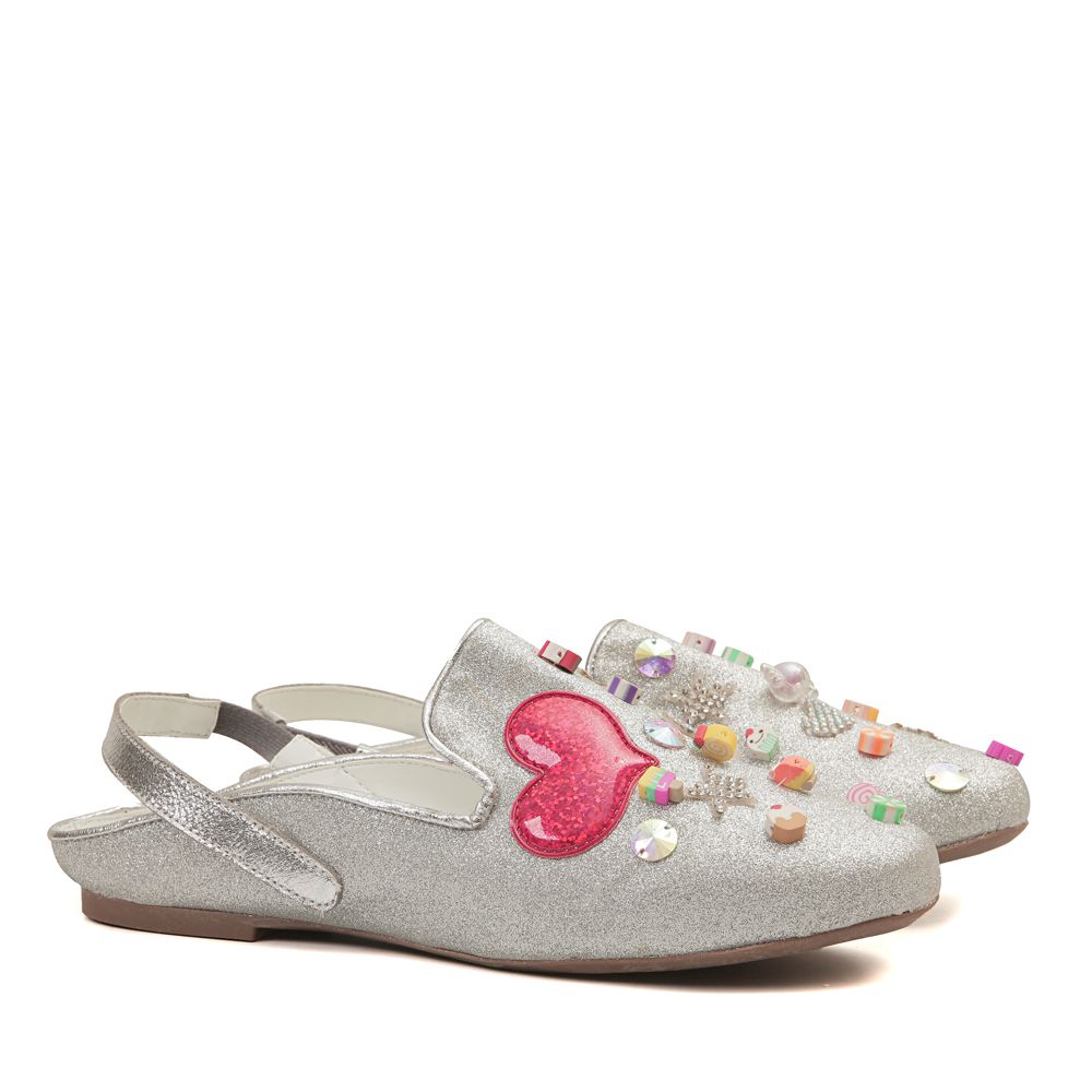 Mule Apliques Glitter Prata Infantil Gats