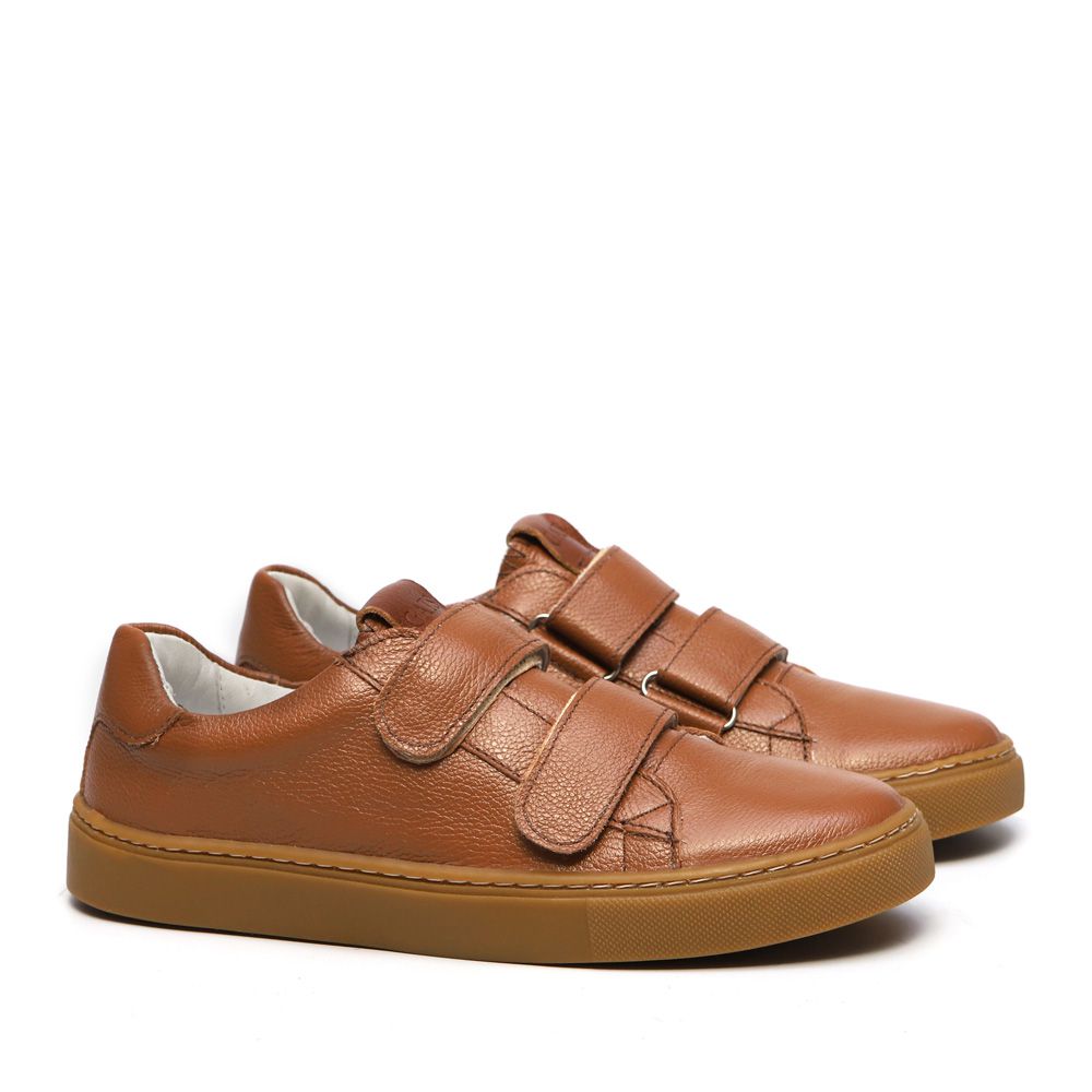 Tênis de Velcro Couro Camel