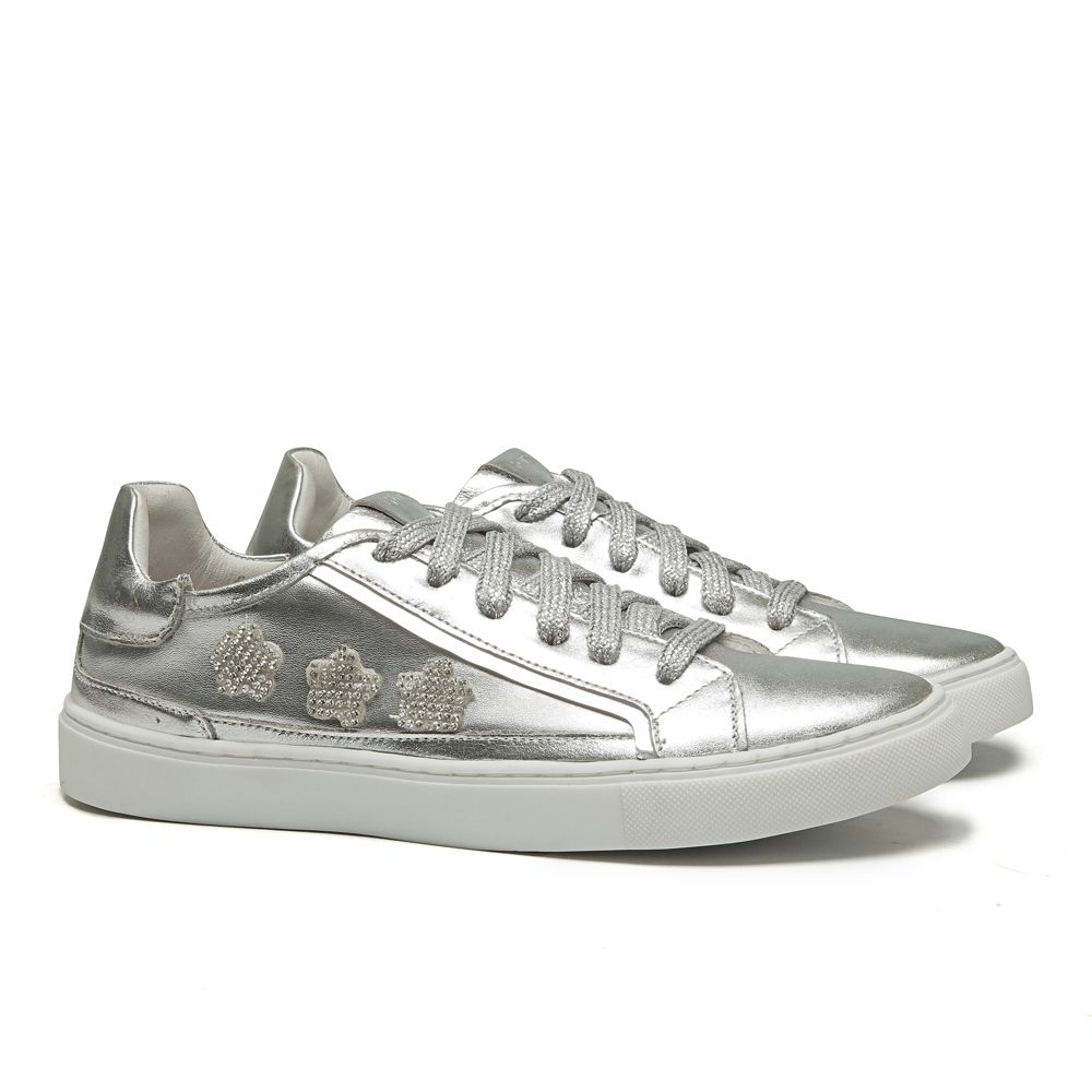 Tênis Style Cristal Prata Flor Infantil Gats