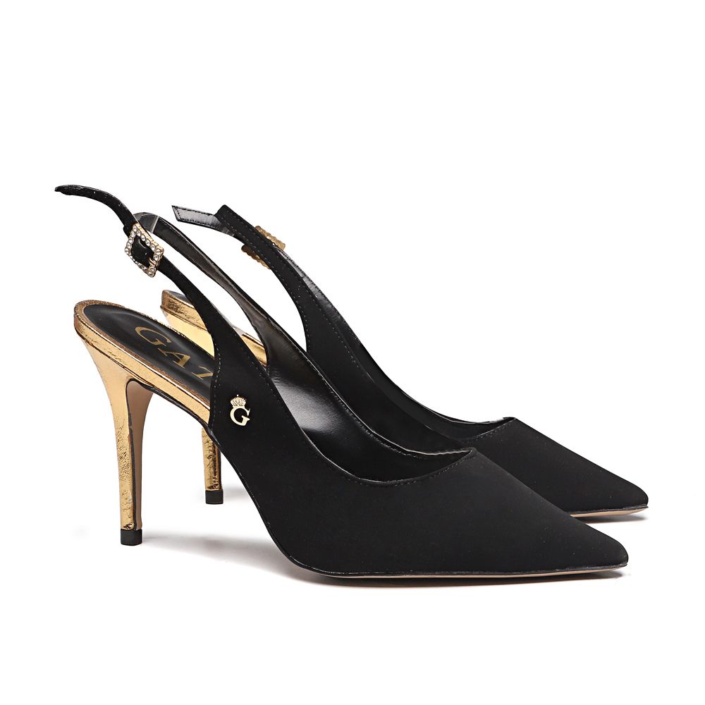 Sapato Mule Salto Alto Slingback Antonietta Nobuck Preto Gats