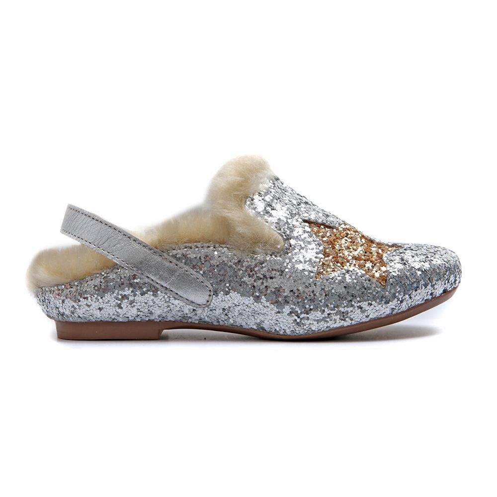 Mule de Glitter Prata Infantil Gats 