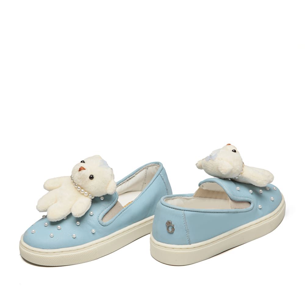 Tênis Slip On Couro Azul de Ursinho Infantil Gats 