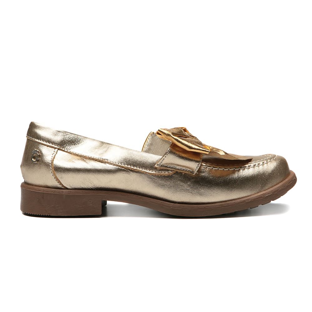 Mocassim Feminino Tratorado Laço Dourado Infantil Gats