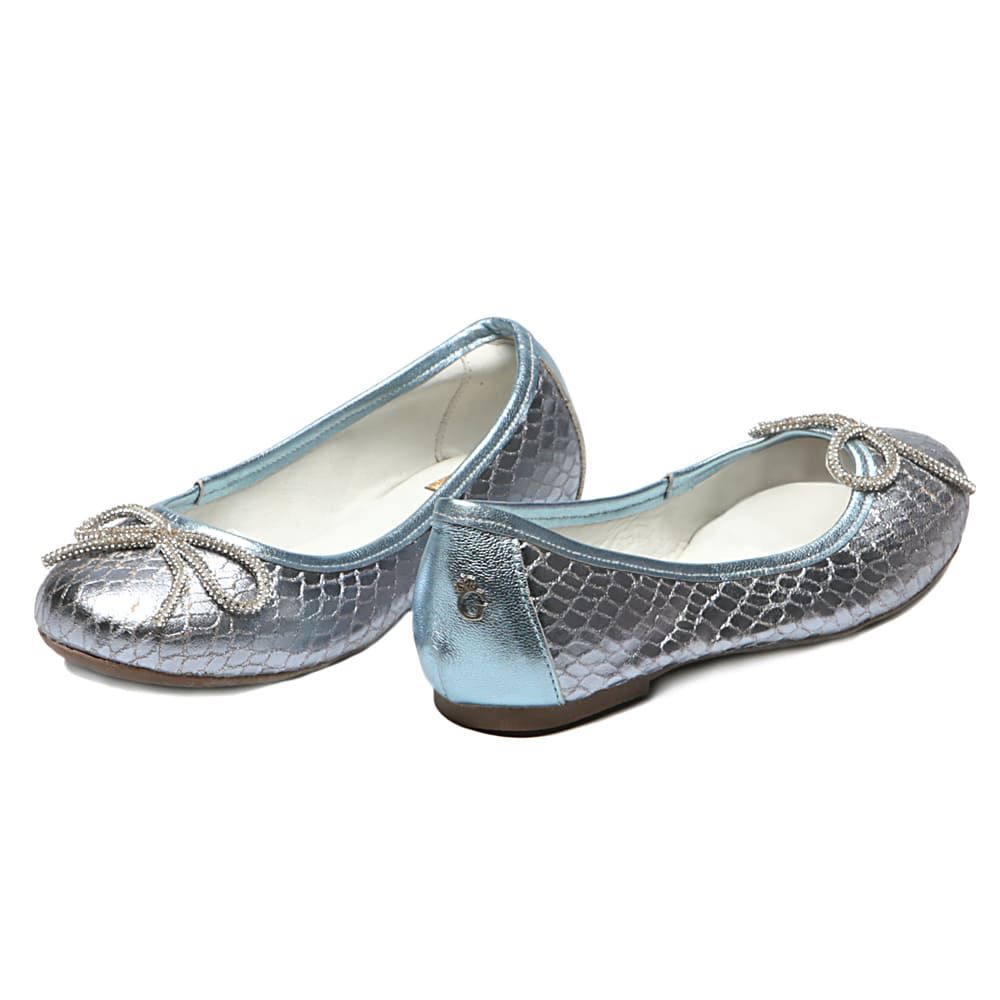 Sapatilha Feminina Escama Azul Laço Cristal Infantil Gats