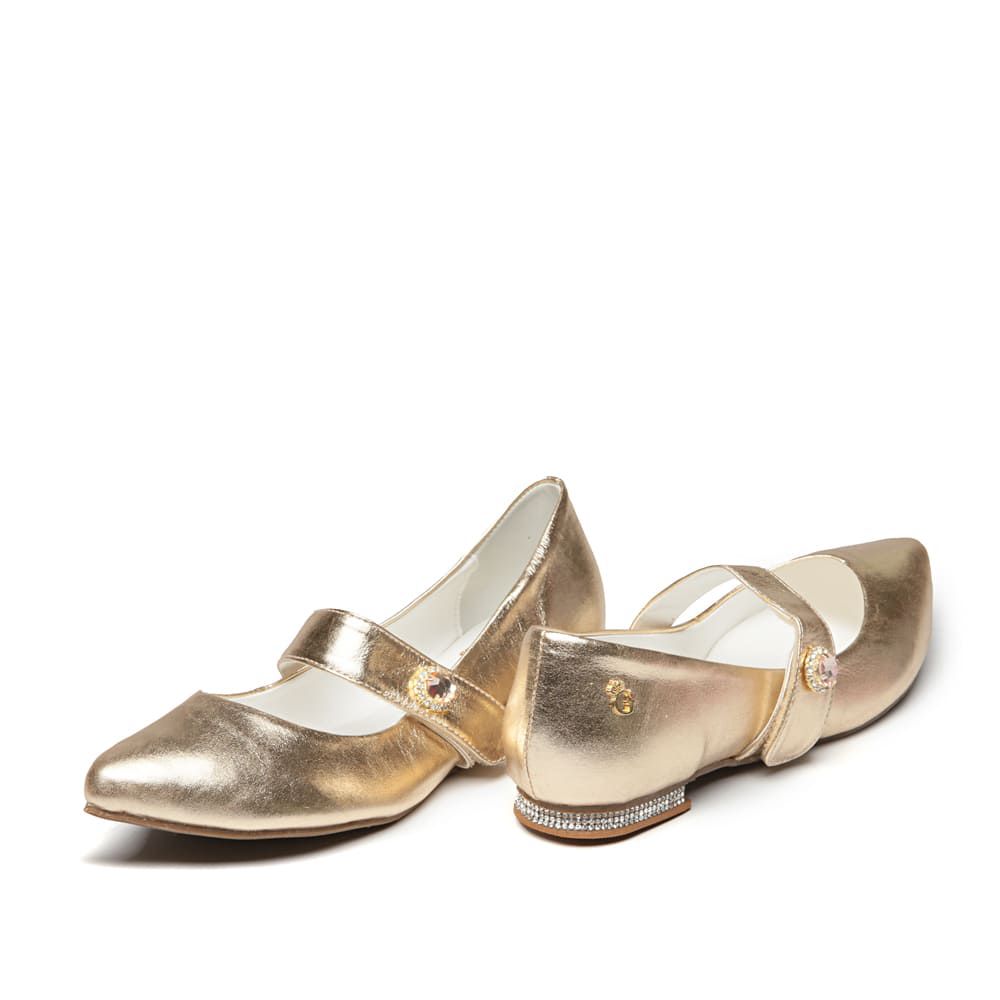 Sapatilha Bico Fino Cristal Dourado Infantil Gats