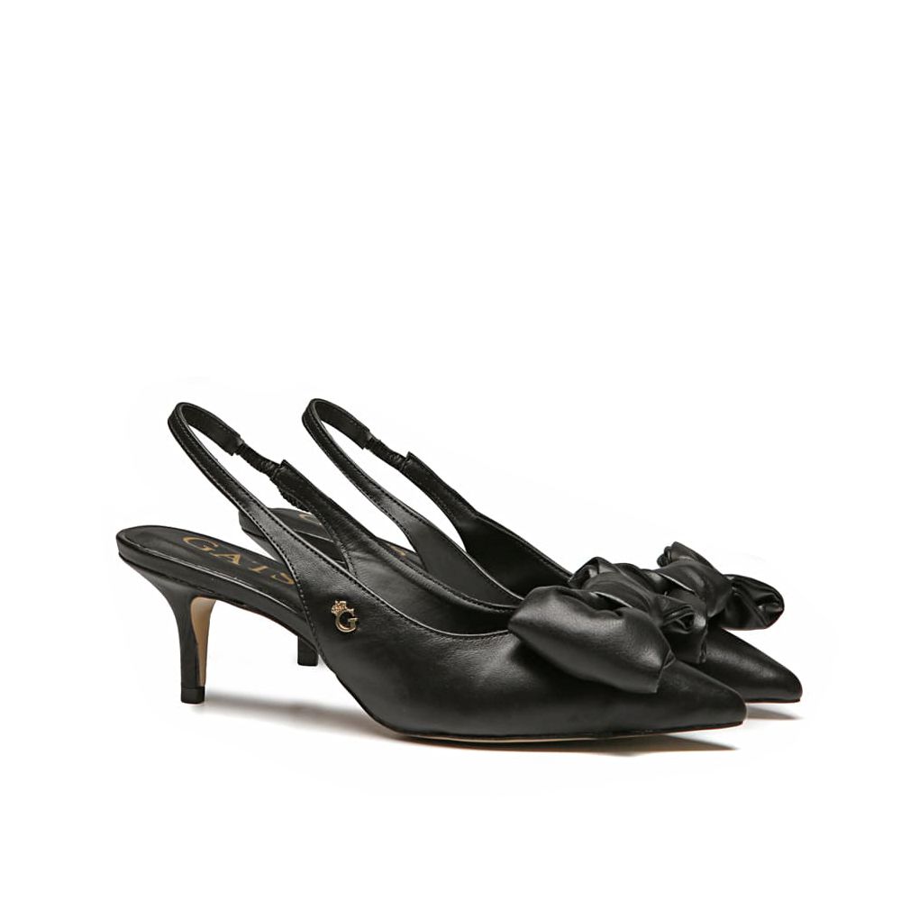 Sapato Slingback Preto Laço Kitten Heel Gats 