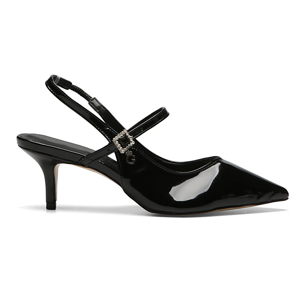 Sapato Mule Salto Baixo Slingback Verniz Preto Gats