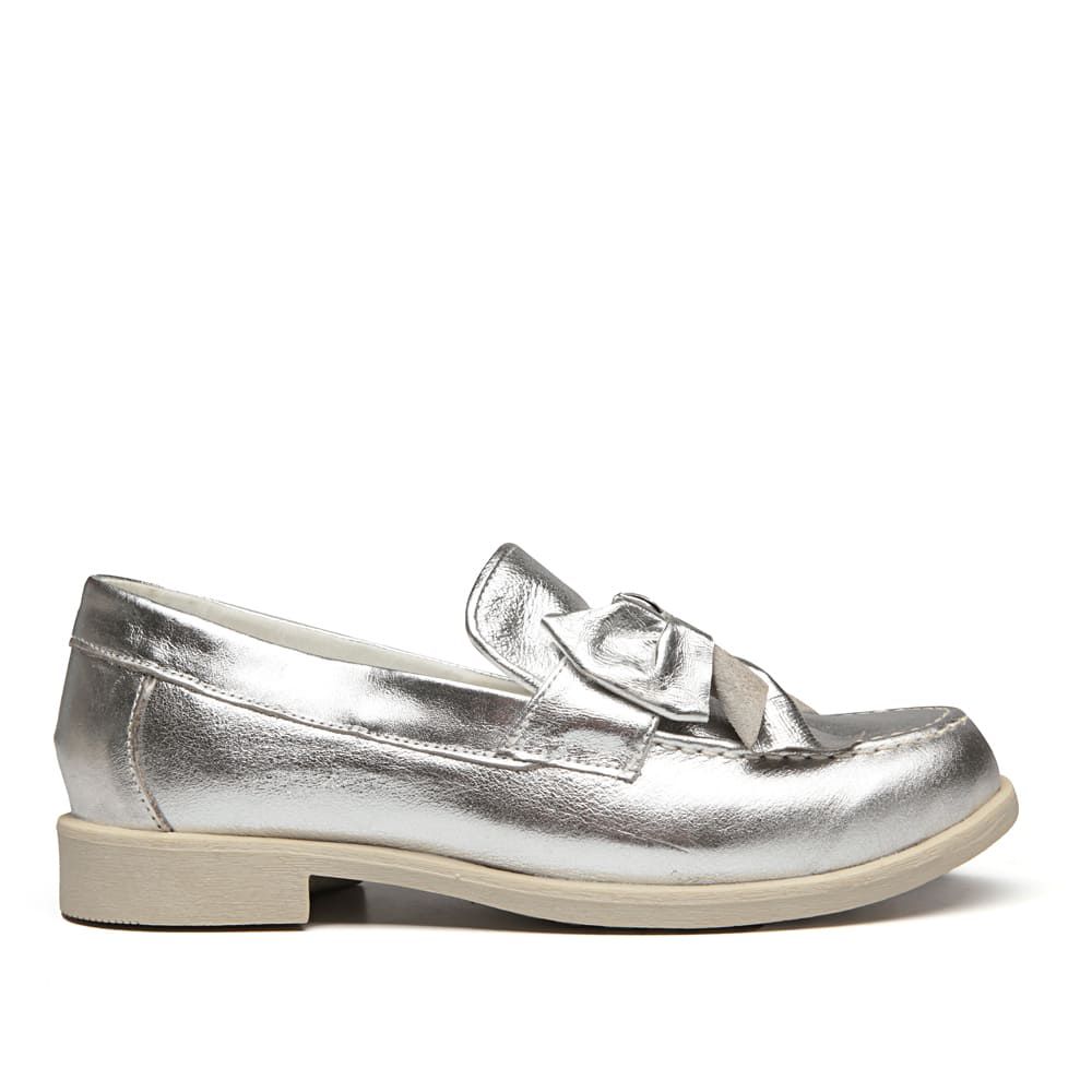 Mocassim Feminino Tratorado Laço Prata Infantil Gats