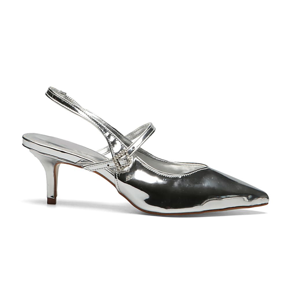 Sapato Mule Salto Baixo Slingback Spechio Prata Gats