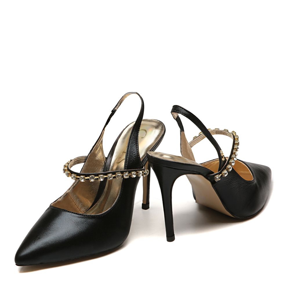 Sapato Slingback Salto Alto Valentina Cristal Preto Strass 