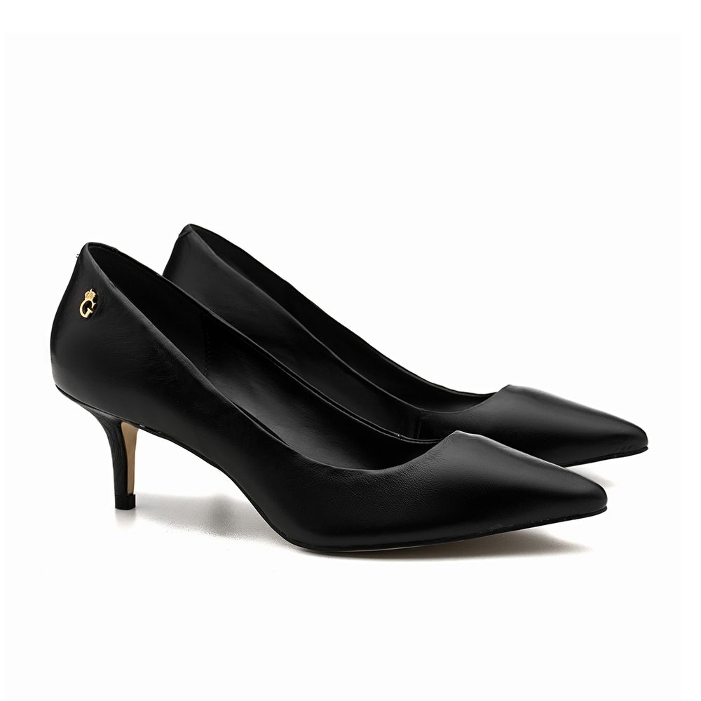 Sapato Scarpin Baixo Couro Preto Outlet