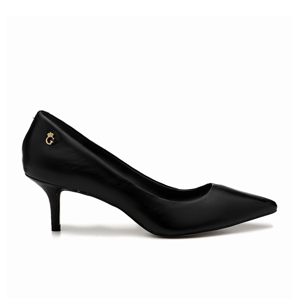 Sapato Scarpin Baixo Couro Preto Outlet