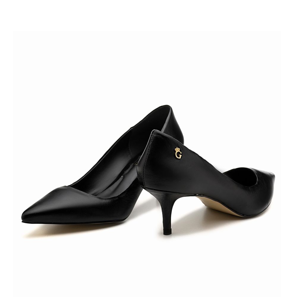 Sapato Scarpin Baixo Couro Preto Outlet