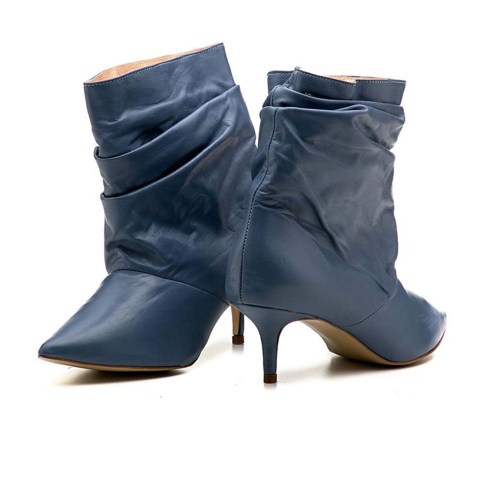 Bota Cano Baixo Celine Enrugada Azul