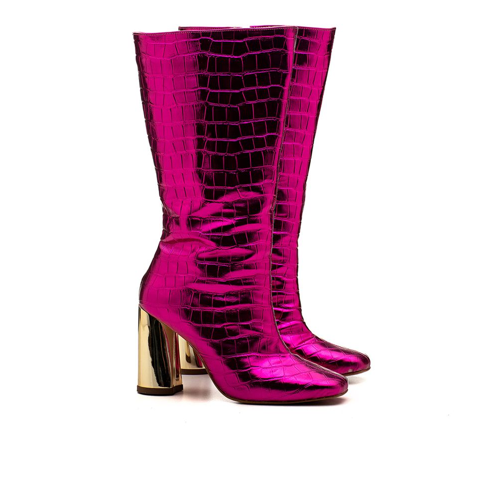 Bota Cano Longo Salto Cromado Suzy Croco Pink