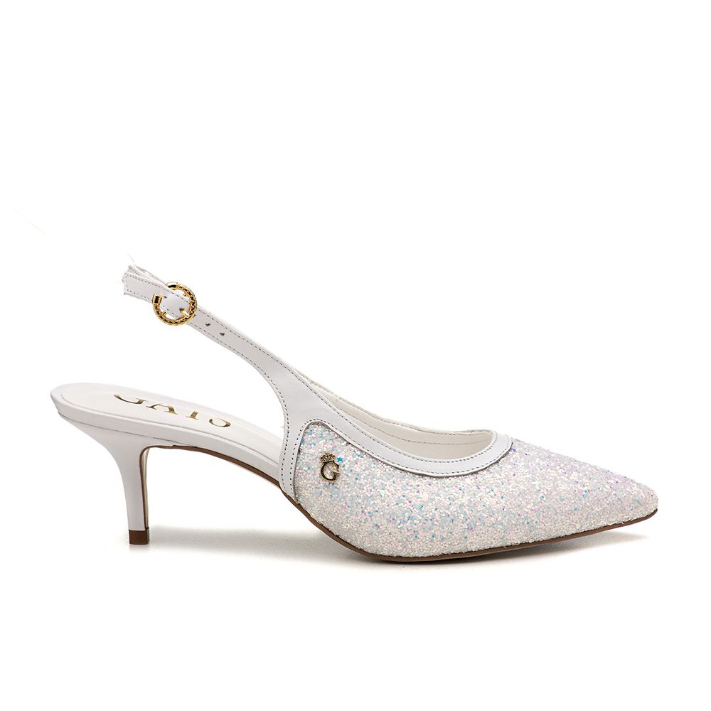 Sapato Mule Salto Baixo Glitter Branco Copia OUTLET