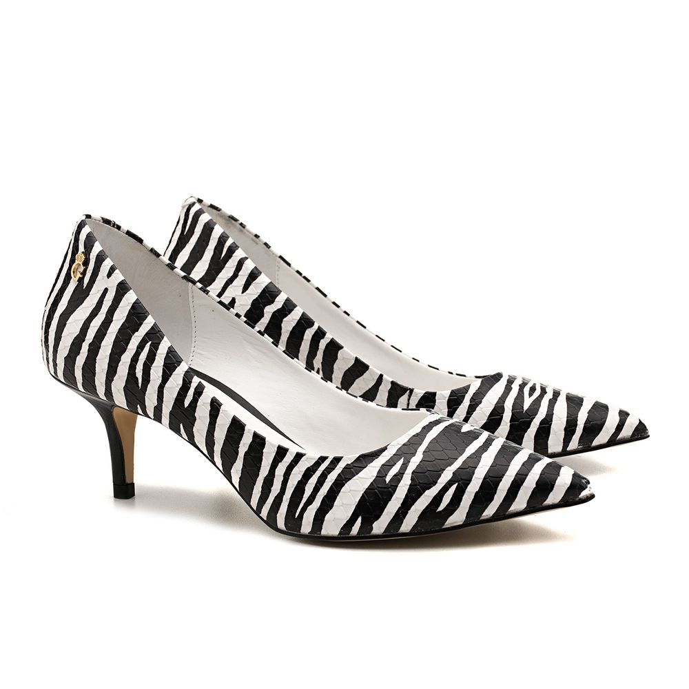 Sapato Scarpin Baixo Couro Zebra Outlet