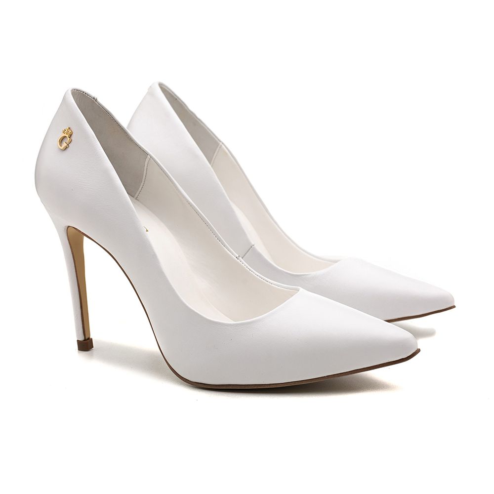 Sapato Scarpin Salto Alto Valentina Couro Branco Outlet