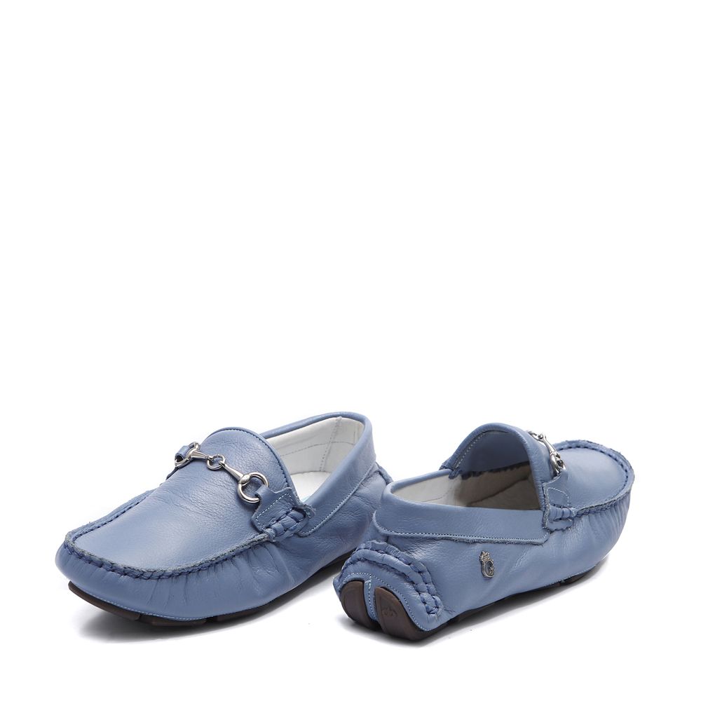 Mocassim Couro Masculino Azul Infantil