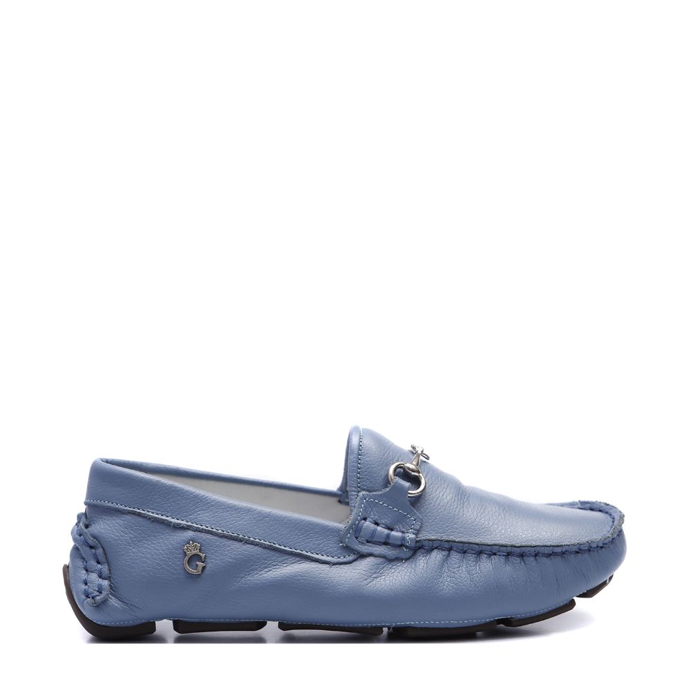 Mocassim Couro Masculino Azul Infantil