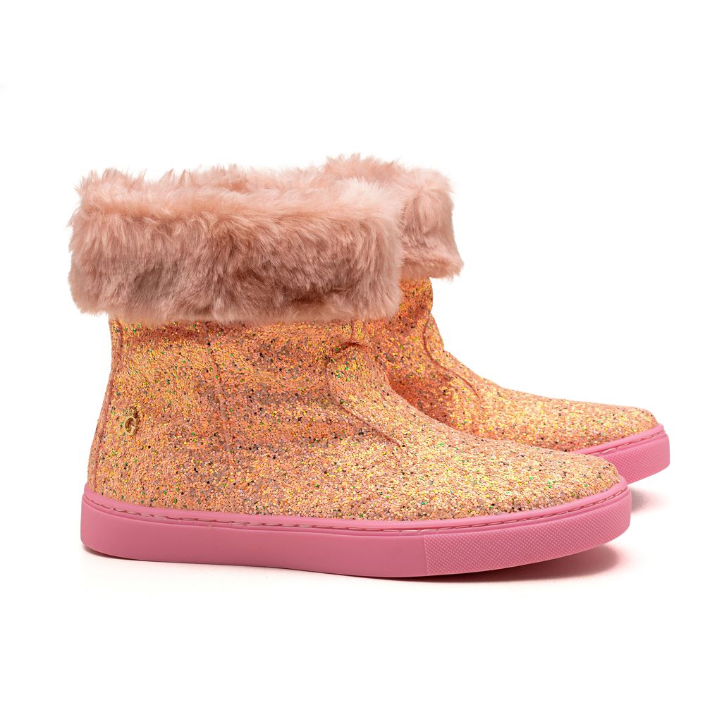 Bota de Pêlos Glitter Rosa Infantil Gats