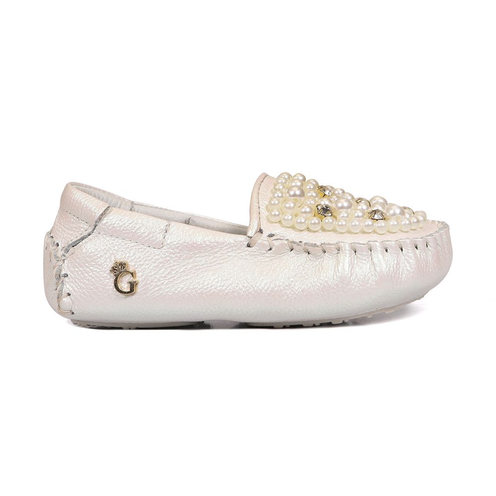 Mocassim Bebê Feminino Bordado Pérolas 