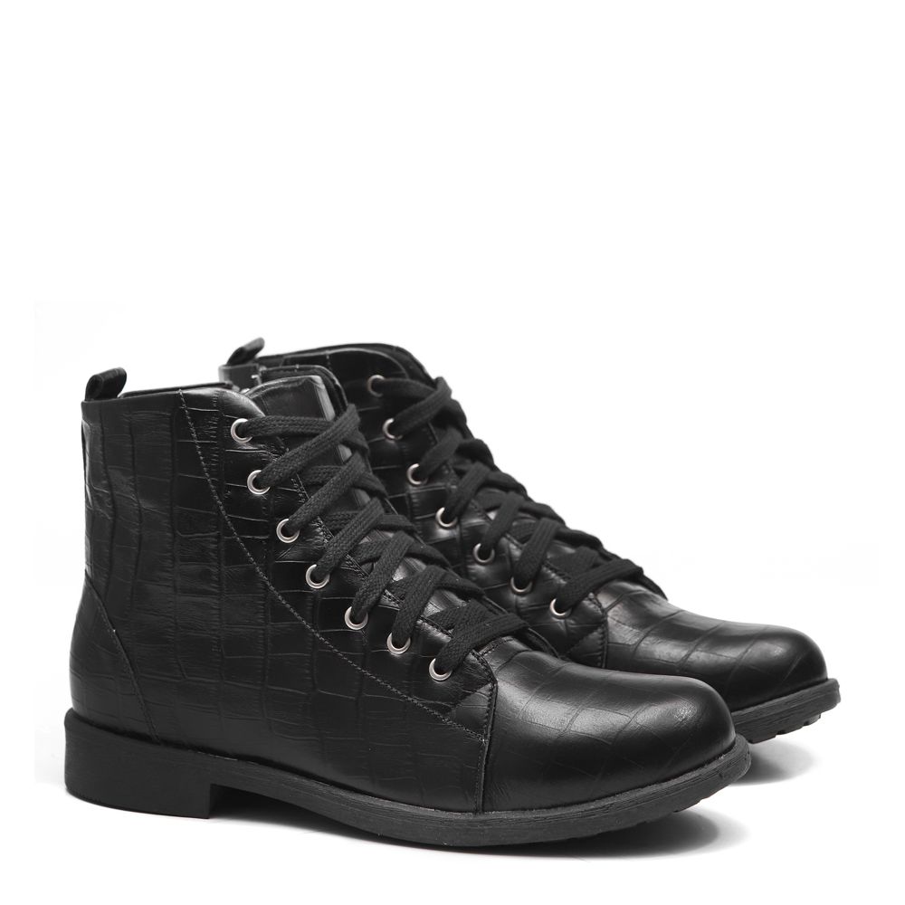 Bota Coturno Feminino Infantil Croco Preto Gats