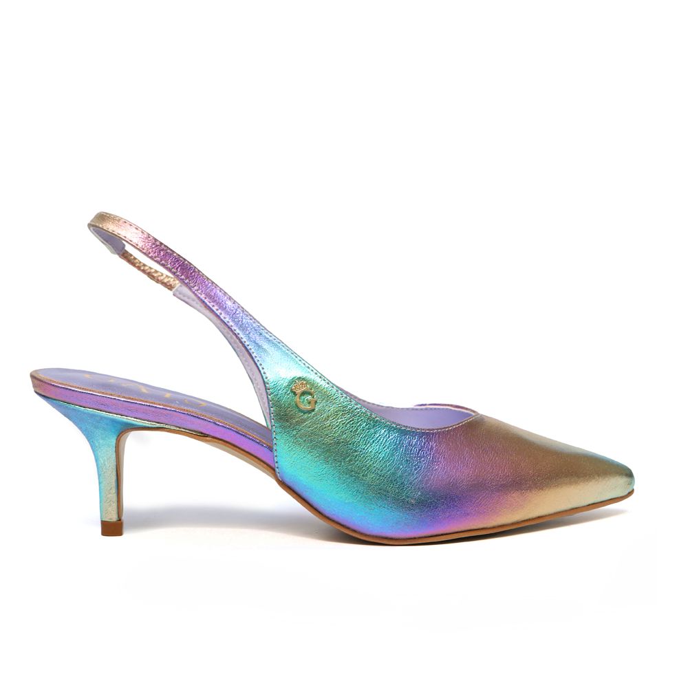 Sapato Mule Salto Baixo Slingback Celine Holográfico Arco-íris