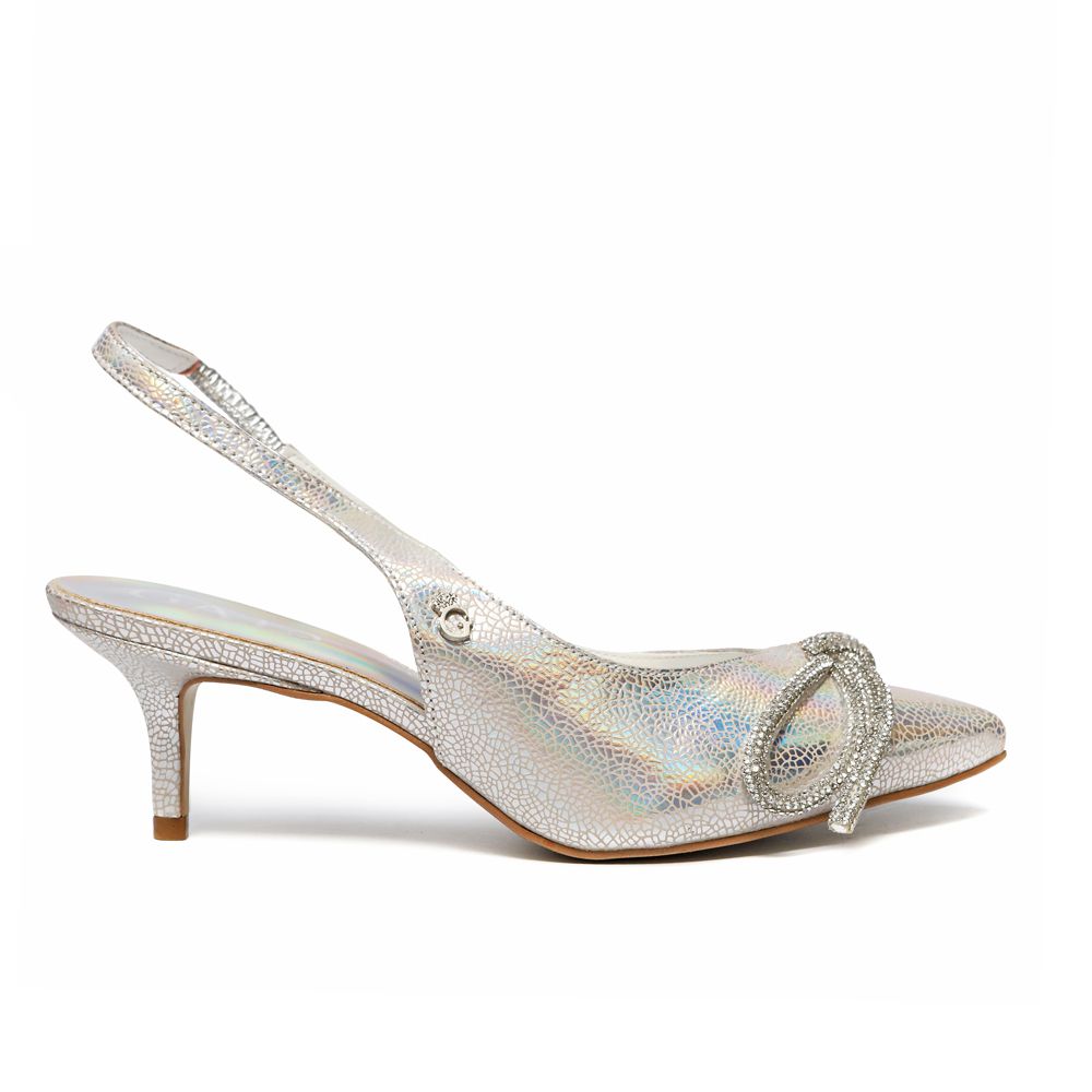 Sapato Mule Salto Baixo Slingback Celine Holográfico Prata OUTLET 