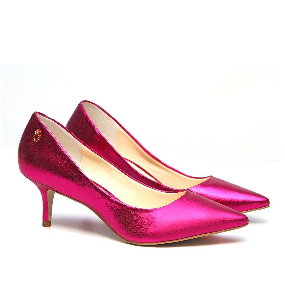 Sapato Scarpin Baixo Couro Pink Outlet