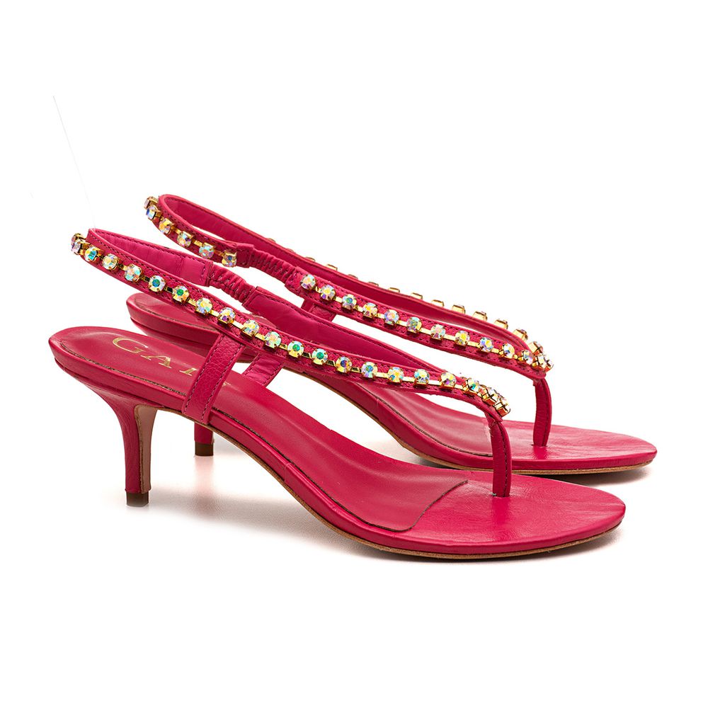 Sandália Mule Salto Baixo Laço Rebeca Strass Tiras Pink