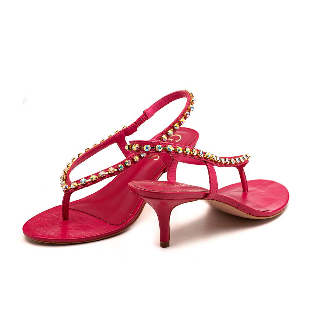 Sandália Mule Salto Baixo Laço Rebeca Strass Tiras Pink Outlet