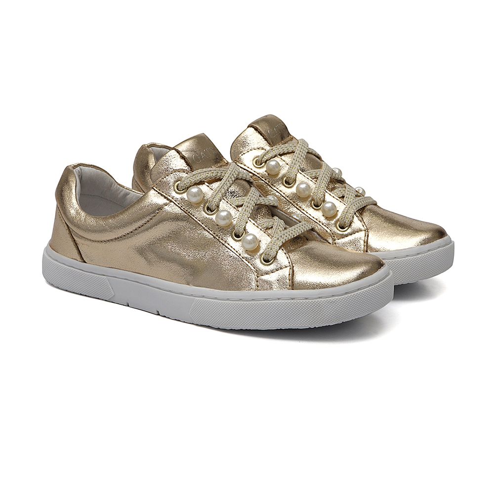 Tênis Sneaker Pérolas Dourado