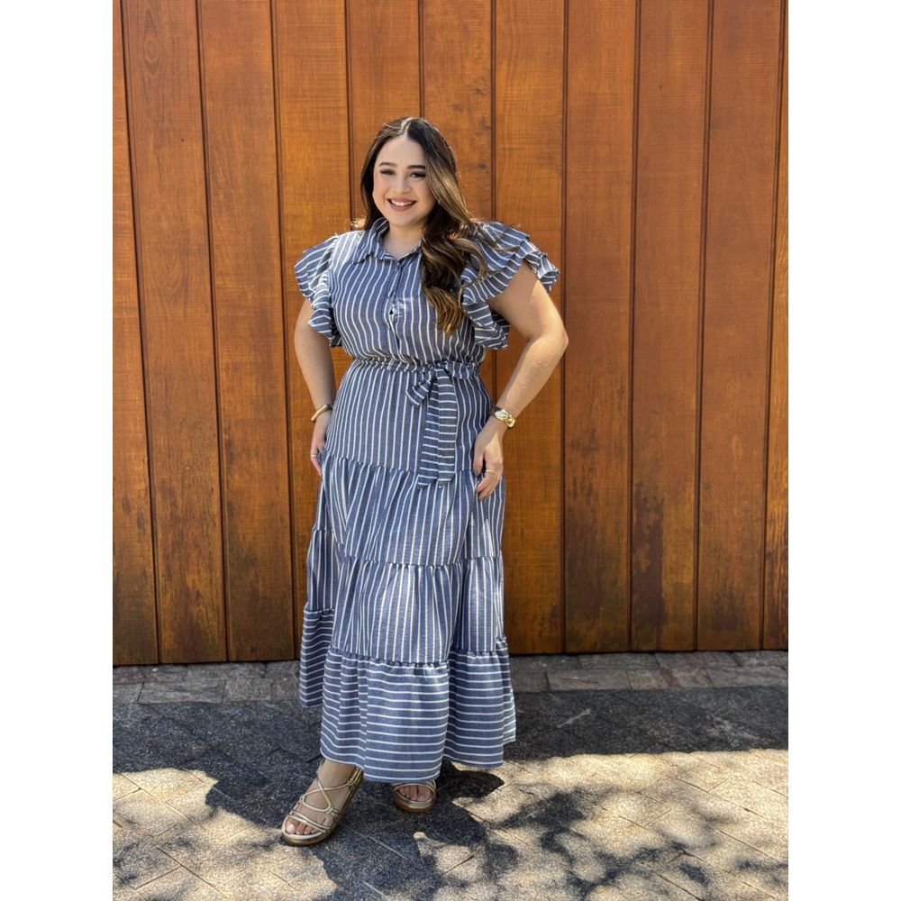 Vestido Catarina Listrado Azul Jeans Plus - Ihuly kaufmann