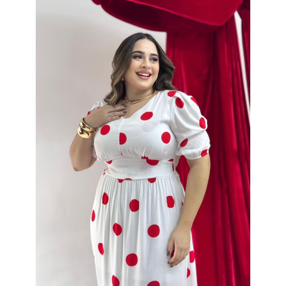 Vestido Nayara Branco Poá Vermelho - Ihuly kaufmann