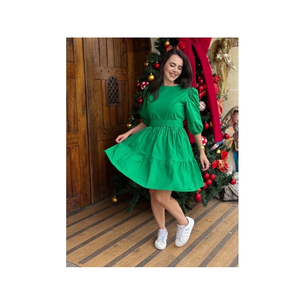 Vestido Bia Verde Tricoline - Ihuly kaufmann