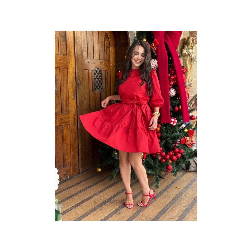 Vestido Bia Vermelho Tricoline - Ihuly kaufmann