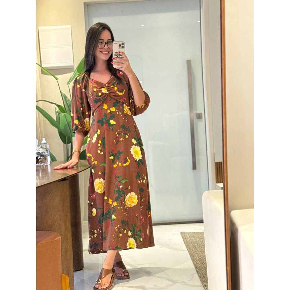 Vestido Angela Marrom Estampado - Ihuly kaufmann