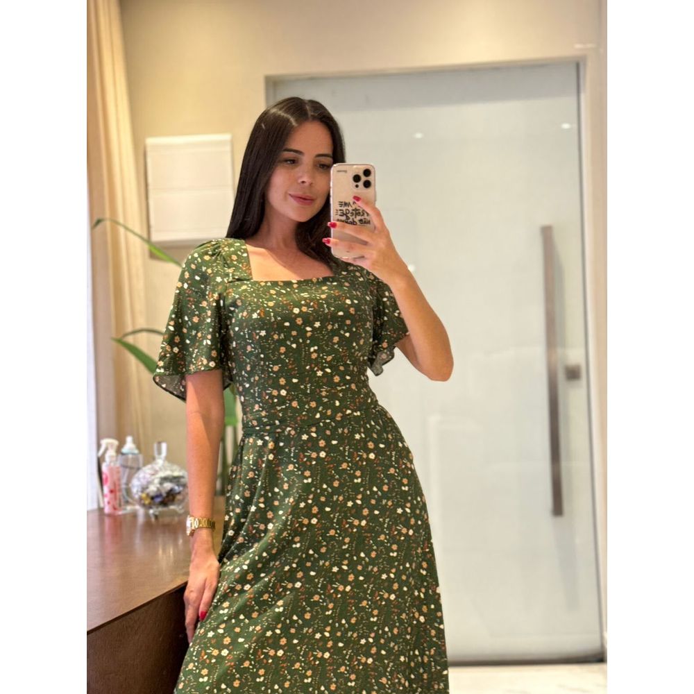 Vestido Zoe Verde Musgo Liberty - Ihuly kaufmann