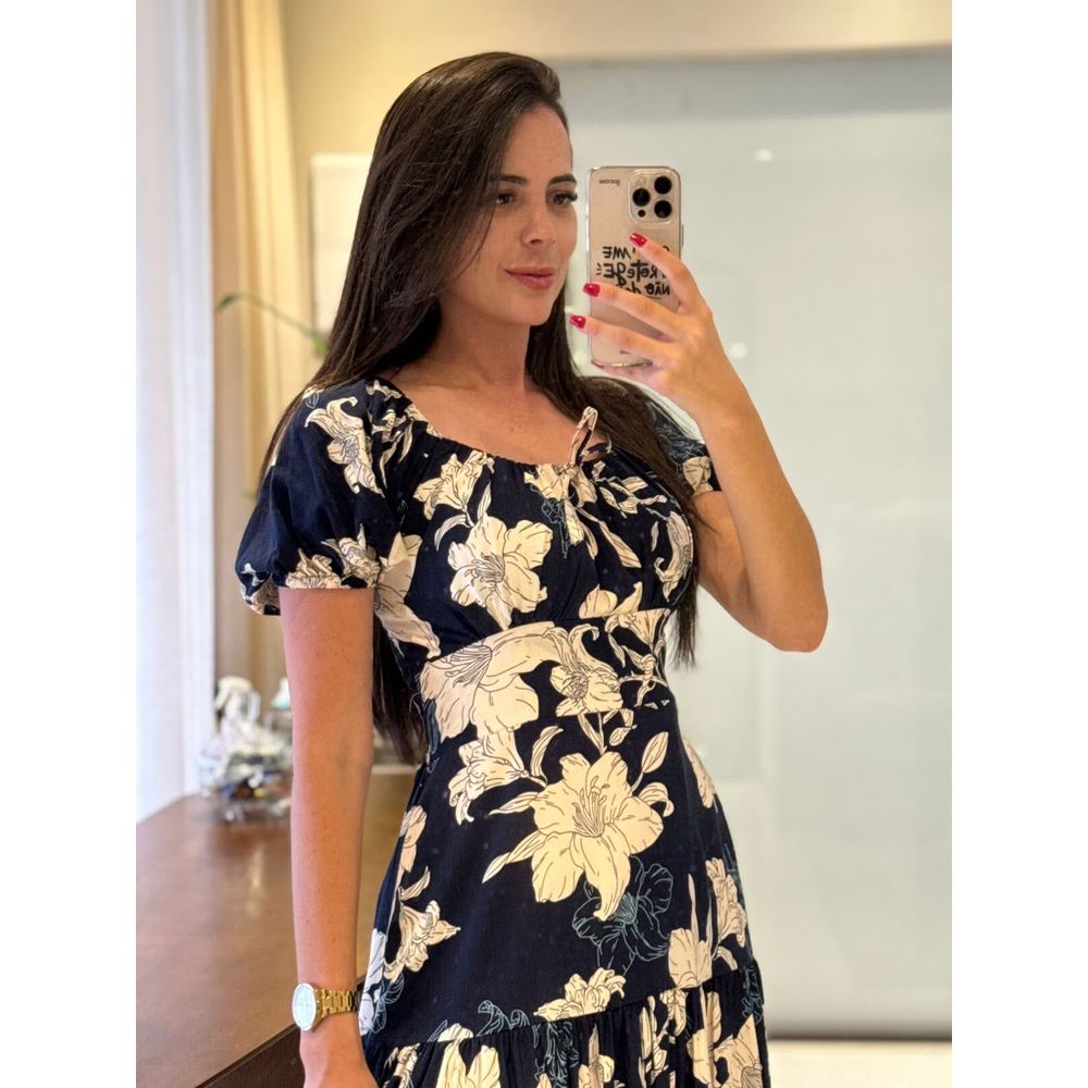  Vestido Michele Azul Estampado - Ihuly kaufmann