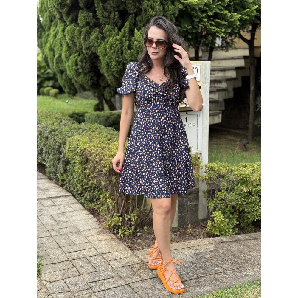 Vestido Giulia Azul Marinho Liberty - Ihuly kaufmann