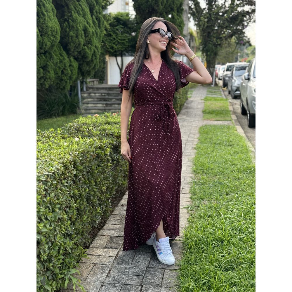 Vestido Nadia Vinho Poá - Ihuly kaufmann