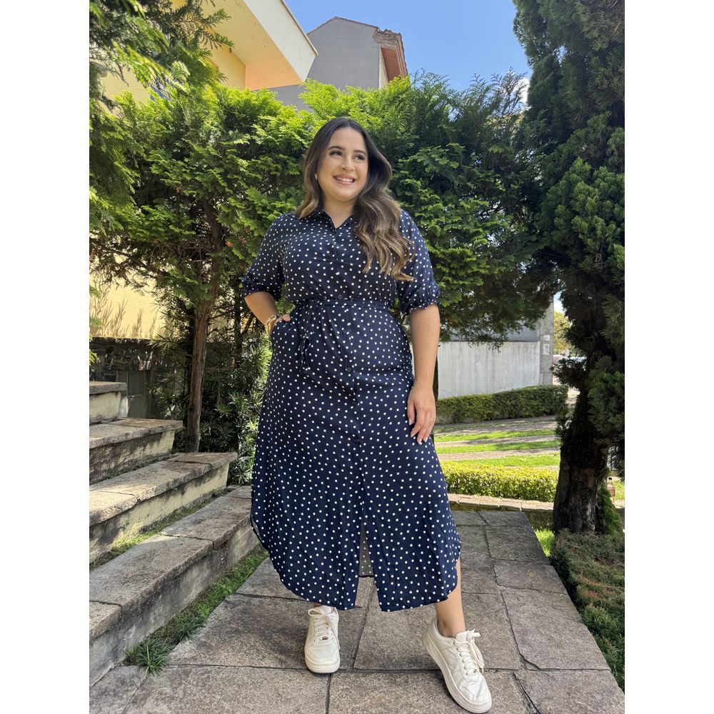 Chemise Edna Azul Marinho Poá - Ihuly kaufmann