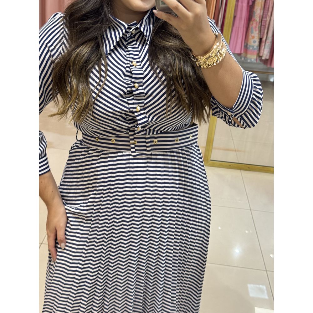 Vestido Paloma Azul Marinho Listrado - Ihuly kaufmann