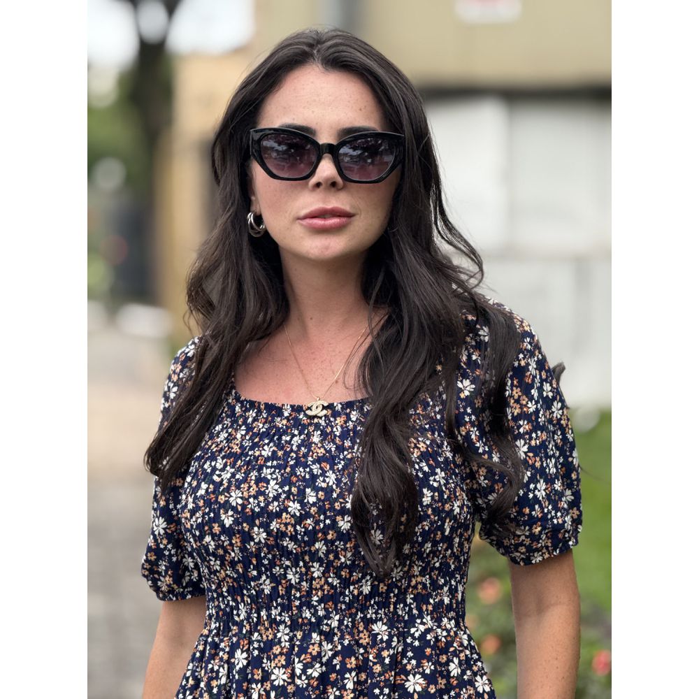 Vestido Alicia Azul Marinho Liberty - Ihuly kaufmann