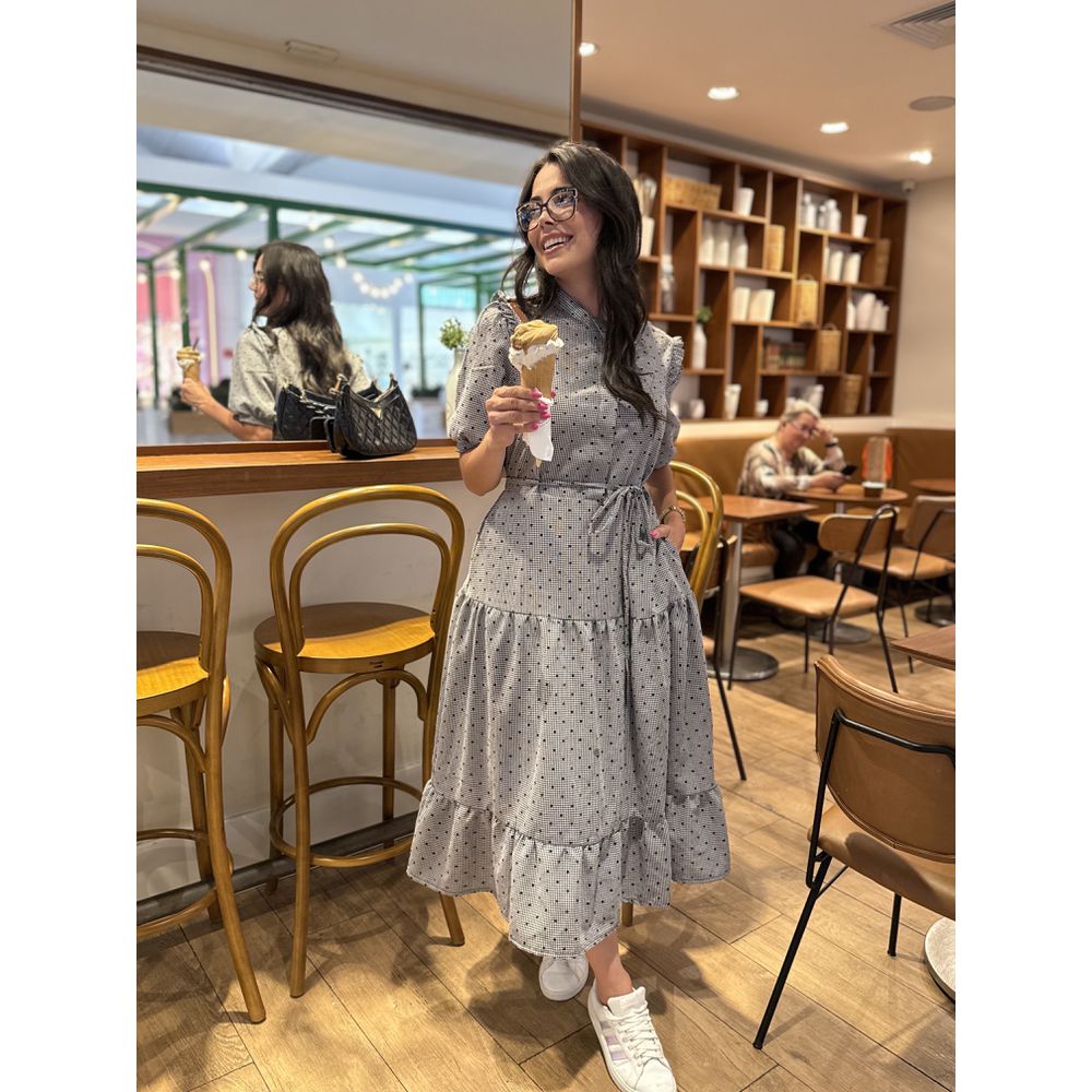 Vestido Ihuly Preto Xadrez Corações - Ihuly kaufmann