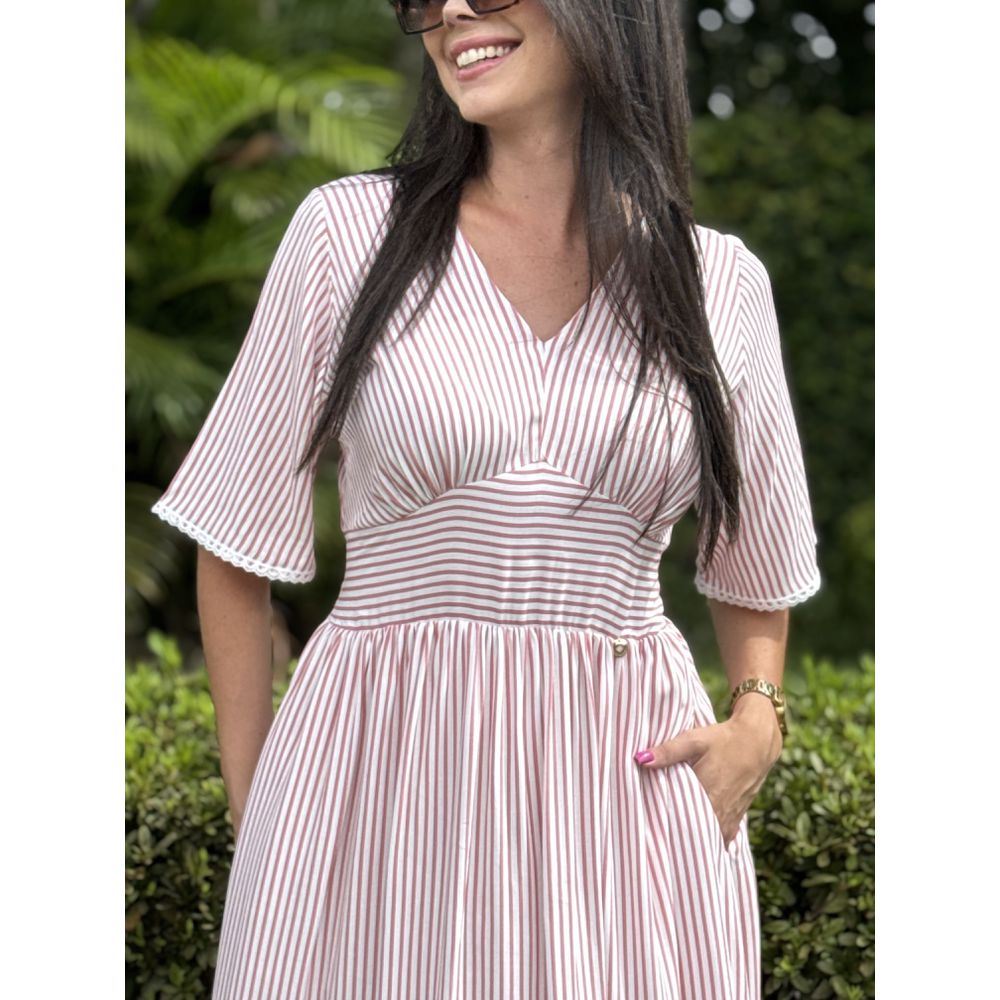 Vestido Cristina Rosa Listrado - Ihuly kaufmann