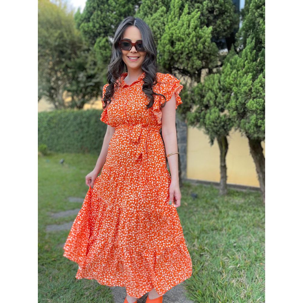 Vestido Catarina Laranja Floral - Ihuly kaufmann