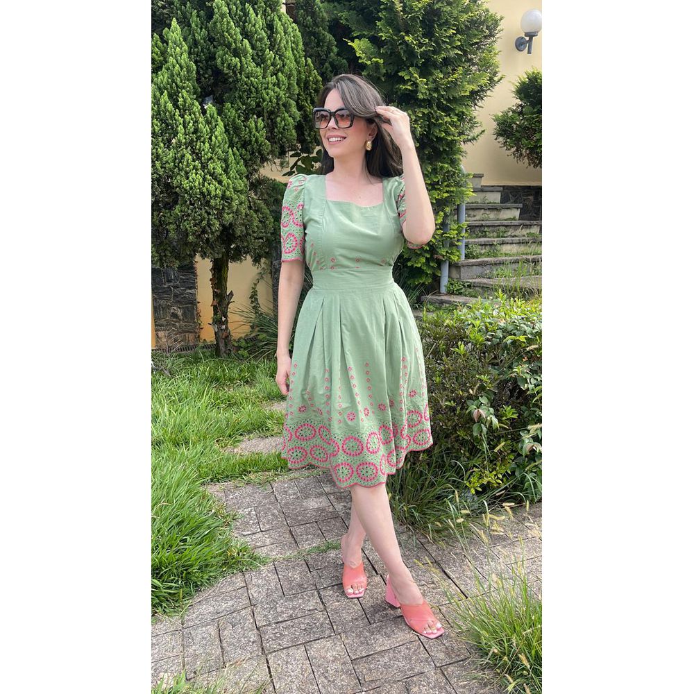 Vestido Liz Verde Bordado - Ihuly kaufmann